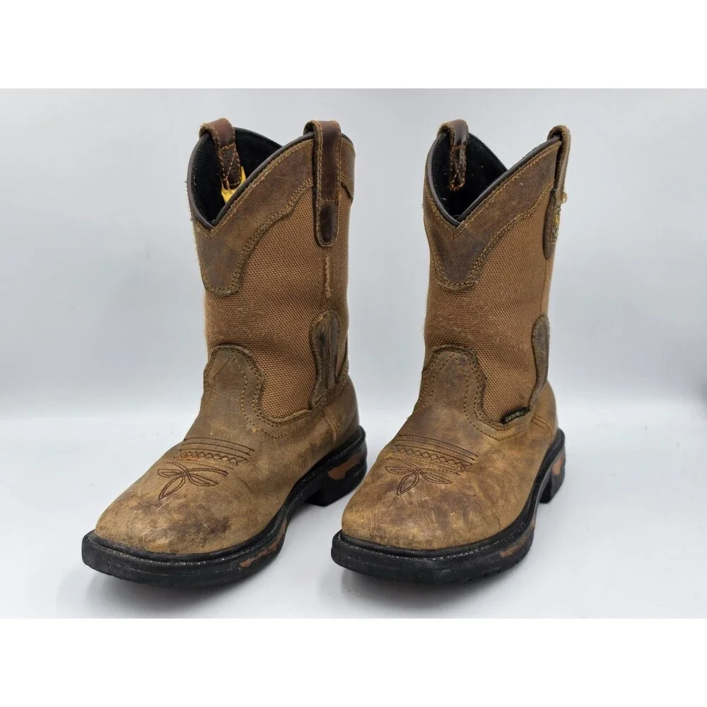 Dan Post Kids Boys Waterproof Cowboy Boots Work Square Toe Brown Leather Sz 13D